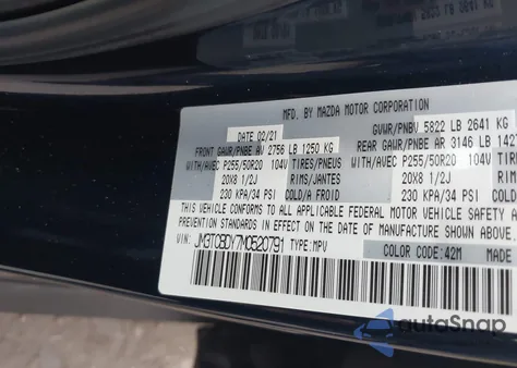 2021 Mazda Cx-9 Grand Touring из США, поврежденный, VIN JM3TCBDY7M0520791